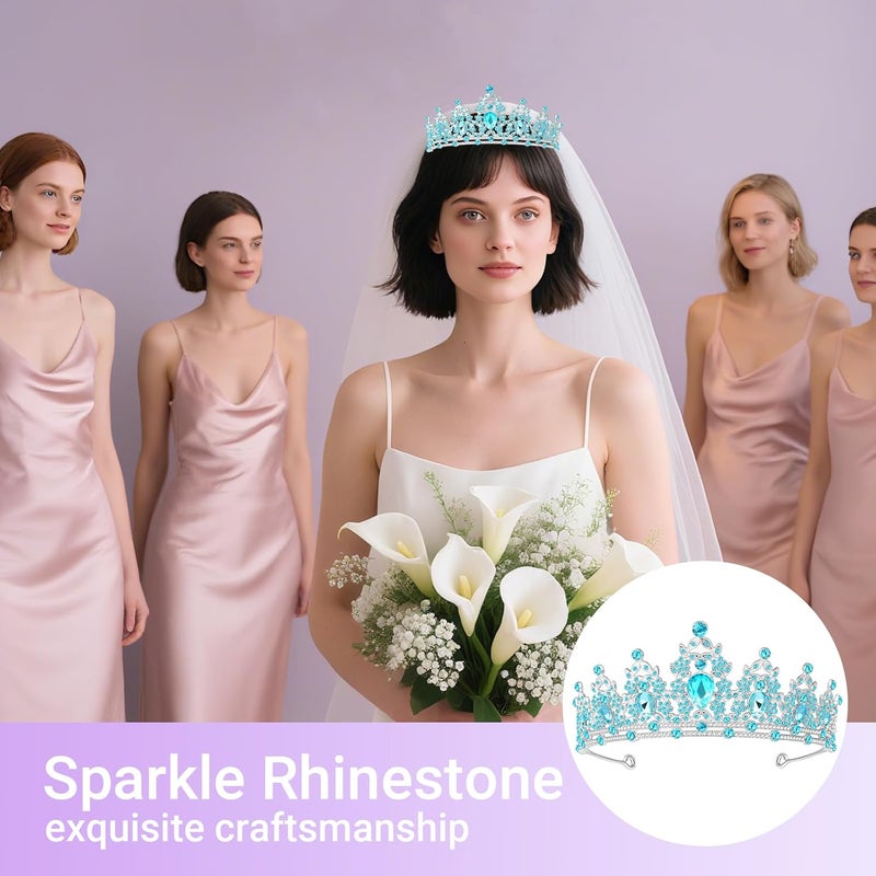 Queenship Tiara Crown for Women, Queen Tiara for Birthday Prom Bridal Party Custome Blue - Image 5